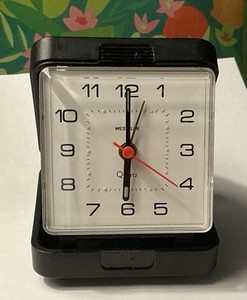 Vintage Westclox Folding Travel Alarm Clock Black Plastic 80s Tested Works