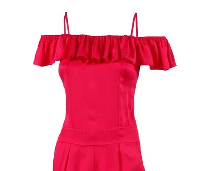S4) JUMPSUIT SUIT OVERALL KURZOVERALL EINTEILER BEACHLIFE ROT KIRSCHROT M 38 NEU