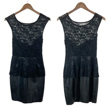 Bailey 44 Women's XS Curfew Peplum Black Lace Faux Leather Bodycon Party Dress