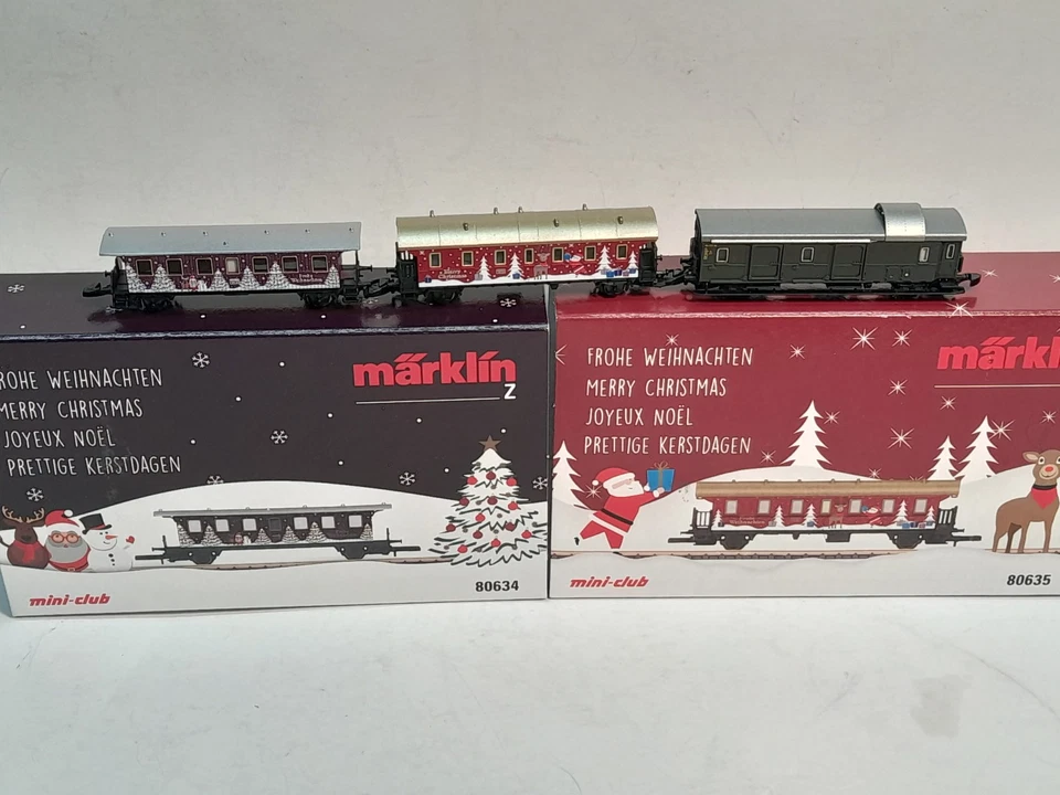 Spur Z - märklin - WEIHNACHTSWAGENSET + GEPÄCKWAGEN - werksneue MODELLE