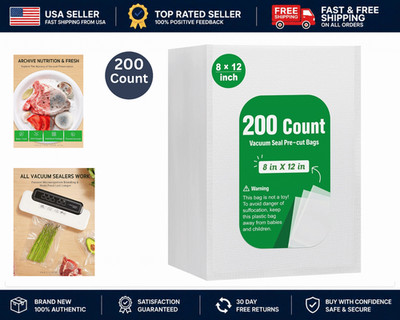 200 8''x12'' Bags Food Magic Seal 4 Mil for Vacuum Food Storage Sealer Bags