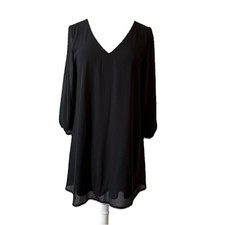 Lulus Sheer Split 3/4 Sleeve Chiffon Shift Black Dress Womens M Boho Whimisgoth