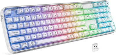 GEEZER Computer Backlit Keyboard White Crystal - Full-Size Bluetooth Wireless Re