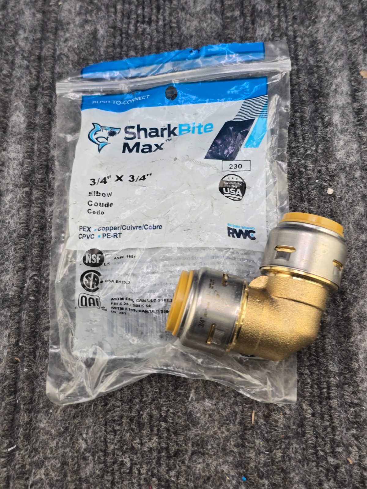 (QTY 2) SharkBite MAX UR256A 3/4" x 3/4" Push-to-Connect 90-Degree Elbow Fitting