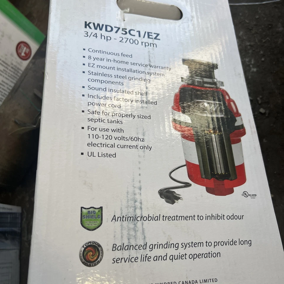 Ranke Kindred KWD75C1/EZ 3/4 Hp Alimentación Continua Eliminador de Residuos de Alimentos Foto 2 de 2