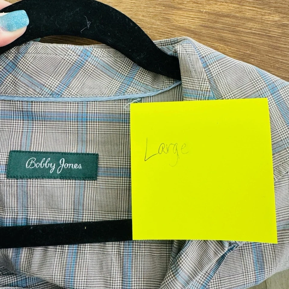 Bobby Jones Blue and Tan Casual Button Down Shirt Men’s Size Large - Image 3 of 4