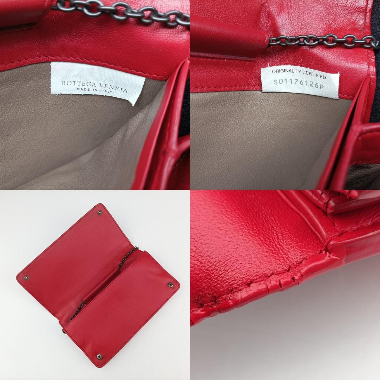 BOTTEGA VENETA Intrecciato Shoulder Bag Red Purse Leather Unisex Auth R02141 thumbnail 8