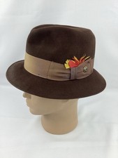 Vintage Beaver Hats Major Brown Fur Felt Fedora Hat Size 6 7/8 Raw Edge Brim