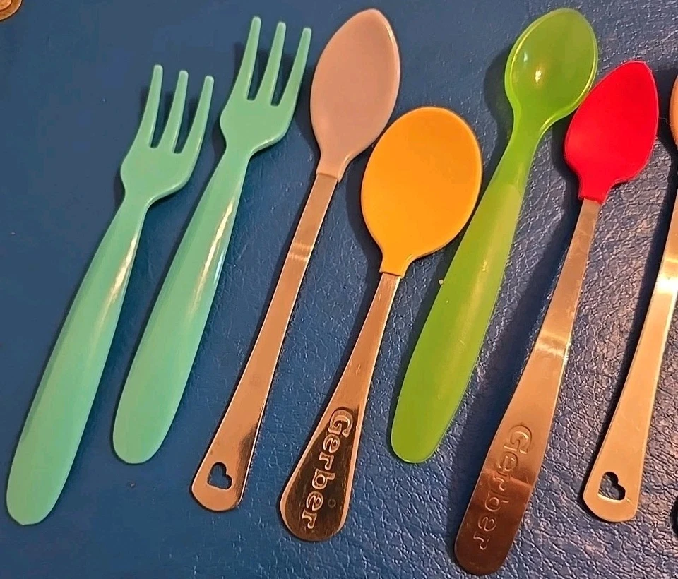 Lote Mixto 11 Piezas Bebé Niño Pequeño Utensilios de Comida Metal/Plástico Cucharas y Tenedores Foto 4 de 4