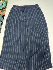 Athleta Bali Linen Wide Leg Crop Striped Drawstring Pants 8