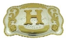 Initial H Letter h Belt Buckle New Men Cowboy Western Really Rodeo Gold Metal