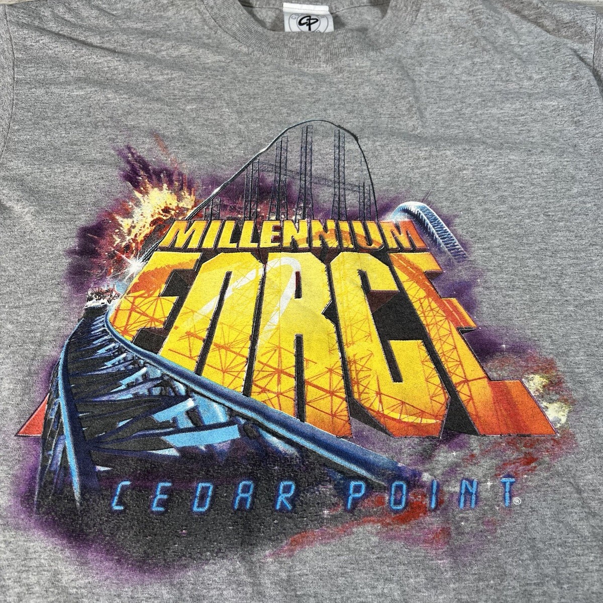 Cedar Point Millennium Force Adult Gray T-Shirt Size Medium