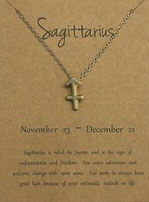 NEW WOMAN'S GOLD ZODIAC SIGN SAGITTARIUS MAKE A WISH PENDANT NECKLACE WITH CARD