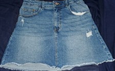 ZARA Girls 11/12 Blue Denim Distressed Jean Raw Hem Mini Skirt