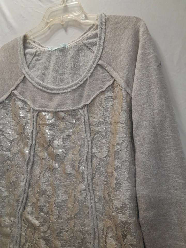 Maurice’s Womens Size M Cream Brown Knit Sweatshirt Top Shirt Sequins B612 Foto 4 de 4