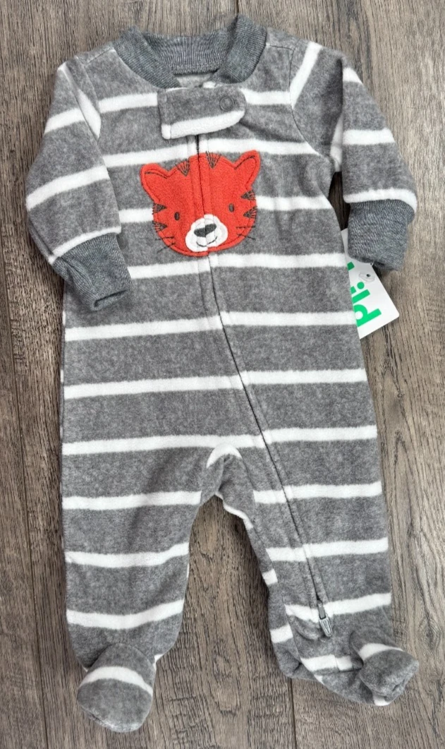 Baby Boy Clothes New Child Mine Carter's Preemie Fleece Tiger Footed Outfit