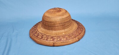 Vintage Bamboo Woven Asian Conical Hat Antique Vintage Mid Century FINE Rattan Woven Bamboo Asian  main image 3
