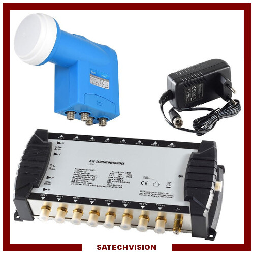 Multicommutateur 5/16 répartiteur satellite 1 SAT et TNT actif avec tête LNB Quattro incluse