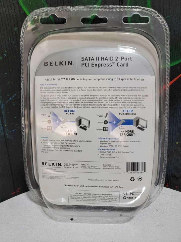 Belkin SATA II Raid  2-Port PCi Express Card  F5U251 NOS SEALED in Package - Image 3 of 4