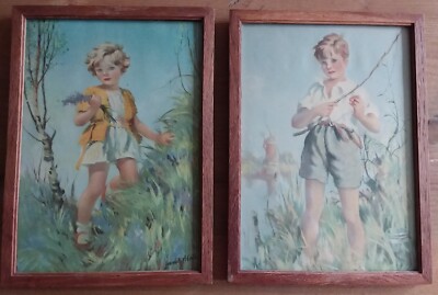 Lancelot Roberts gerahmte Drucke. Paar The Truant / In The Fair Springtime 30er Jahre sehr guter Zustand