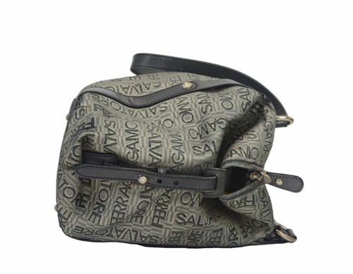 Salvatore Ferragamo Gancini Logo Shoulder Bag Tote Handbag Purse Gray Italy Good - Picture 6 of 12