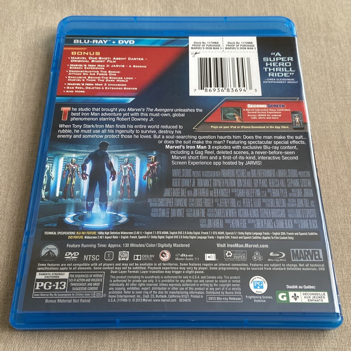 Iron Man 3 (Blu-ray & DVD + Slipcover) Marvel MCU 7 Superhero