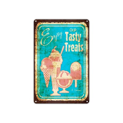 Enjoy Our Tasty Treats Vintage Sign For Ice Cream Polar Shop Bar Aluminum Sign