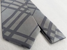 Mens GEOMETRIC Gray Wedding Necktie Groomsmen Jacquard DARK LINES Silk Tie NEW