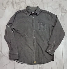 Vintage Phat Farm Gray Roll Tab Button-Up Star Geometric Pattern Shirt Men Large