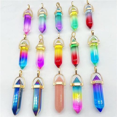 Mixed Crystal Glass 50pcs Hexagonal Column Stone Pendants for Jewelry Making - Picture 5 of 11