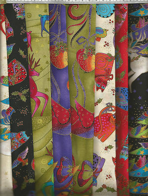 COTHWORKS - Laurel Burch - Feiertagsfeiern - 100 % Baumwollstoff - 44 Zoll breit