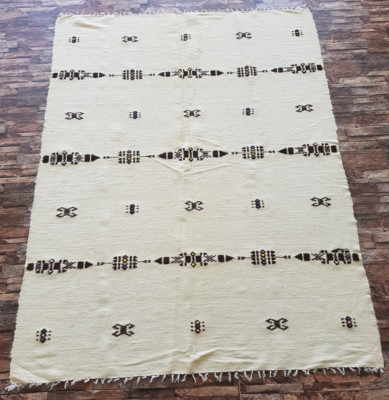 Vintage Handgeknüpfter Traditioneller Marokkanischer Kelim Boden Teppich Carpet 199x150 cm
