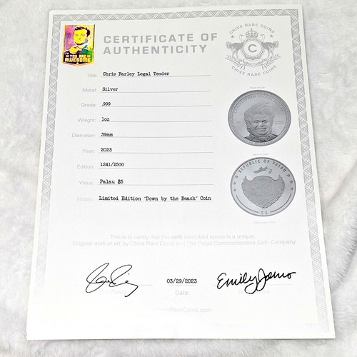 Palau 2023 $5 1 Oz Silver Coin: The Chive-Chris Farley-NGC X-Proof 10 Ultra Cam - Picture 5 of 6