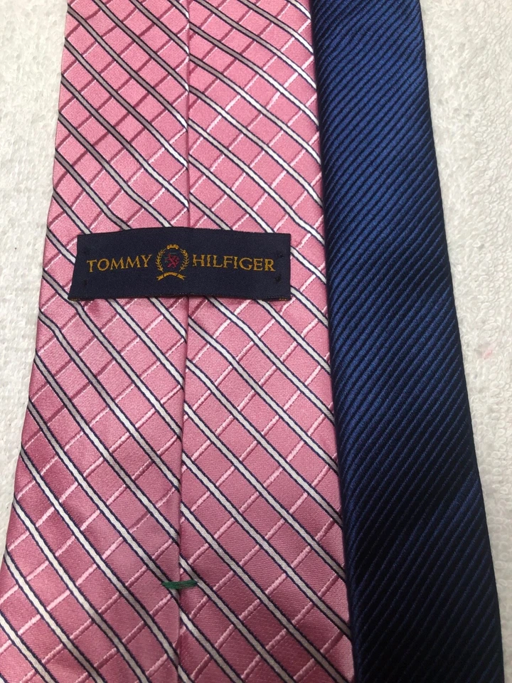 TOMMY HILFIGER МУЖСКОЙ ГАЛСТУК РОЗОВЫЙ С БЕЛЫЙ 3,75 X 59 - Изображение 4 из 4