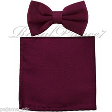 New Eggplant Dark Purple Men's pre tied Bow tie  Pocket Square Hankie set