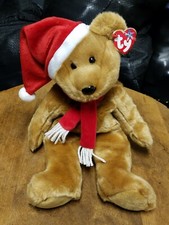 Ty Beanie Buddy Buddies "1997 Holiday Teddy" Brown Bear Santa Hat 14" Plush Toy