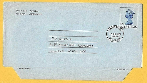 GB Postal Stationery 1973 FDC - ISLE OF MAN Air Letter (6 1/2p) - Fdi DOUGLAS