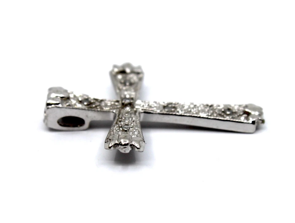 Diamond Textured Detailed Cross Pendant in 10K Solid  White Gold Unisex - Image 4 of 4