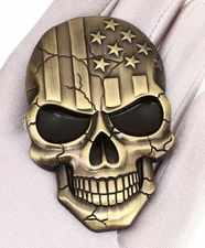3D Metal Car Stickers Skull Head Emblem Badge Decals Bronze