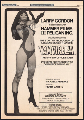 VAMPIRELLA - Orig. 1976 Trade AD / poster_ unproduced Hammer film_