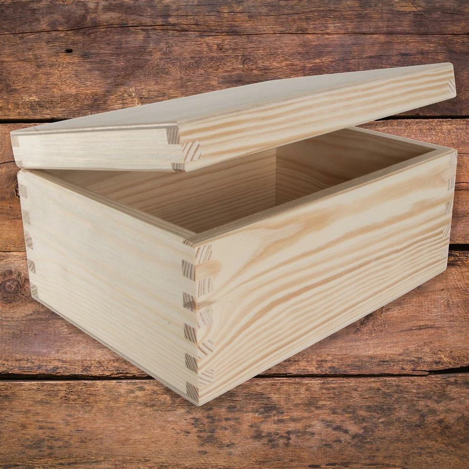 Rectangular Wooden Lid Boxes | Keepsake Memory Trinket Storage Plain Pine Craft - Image 2 of 2