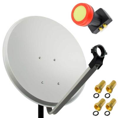 PremiumX 45cm Satellitenschüssel Satelliten Antenne + Twin 2 Teilnehmer LNB 4K