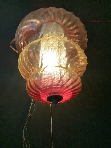 Vintage MCM Swirl Swag Hanging Lamp Red To Orange Gradient W/ Chain - Picture 3 of 15