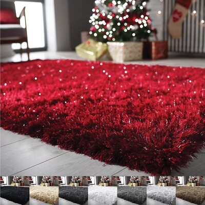 Großer Shaggy Teppich Flauschig Schimmer Glitzer Teppich Wohnzimmer Schlafzimmer Fußmatte