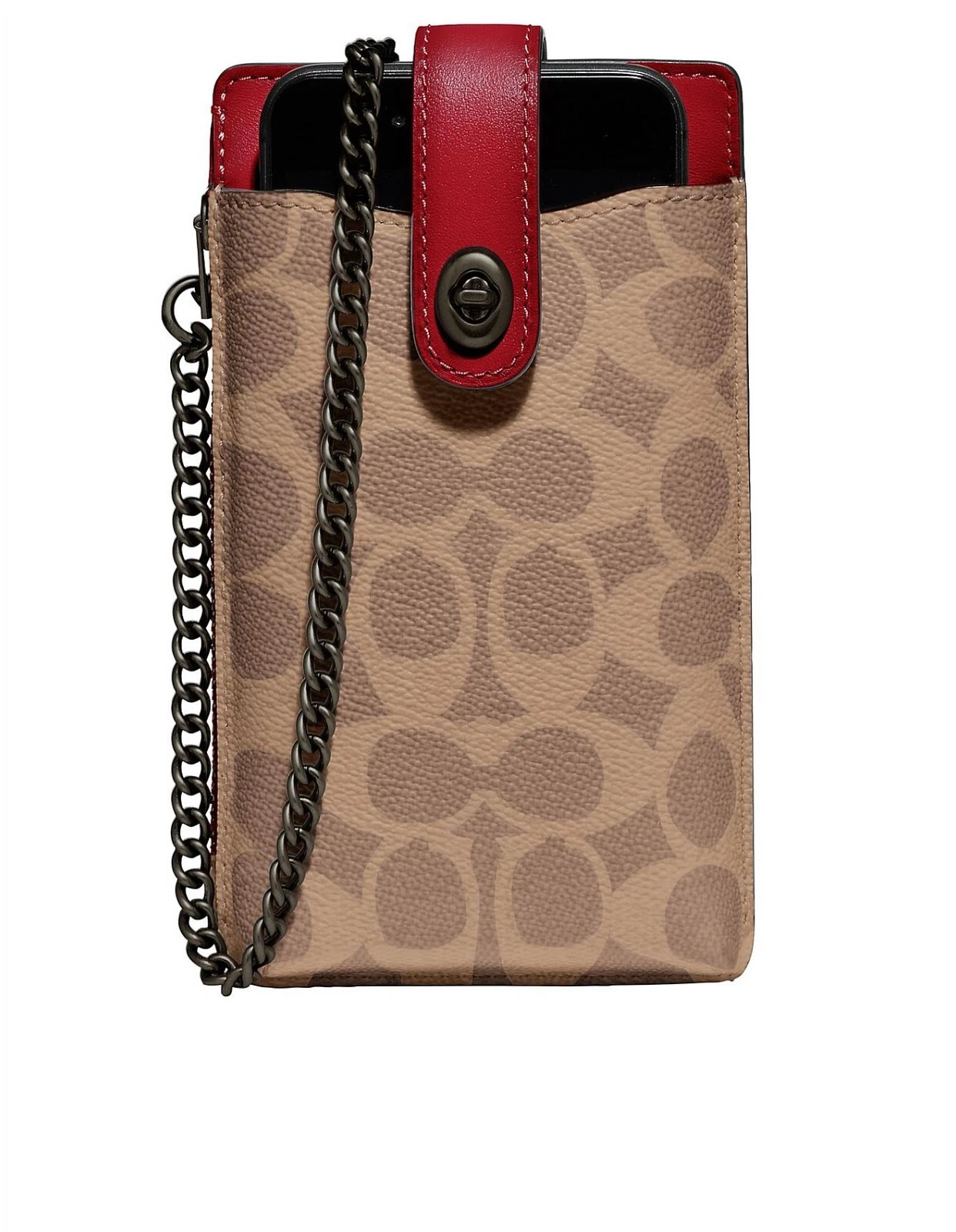 Tracolla telefono Coach Turnlock catena in tela firmata bloccata