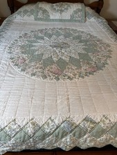 Vintage Cotton Machine Pieced Hand Quilted Twin Quilt And Matching Sham 81x69