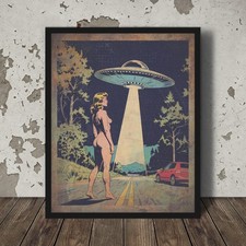 Vintage ALIEN ABDUCTION UFO Wall Art, Alien U...