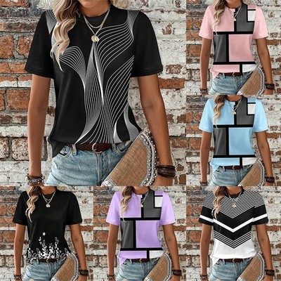 Damenmode bedrucktes T-Shirt Kurzarm Rundhalsausschnitt Oberteil für den tägli