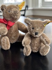 Vintage STEIFF TEDDY BEARS 6" and MINI 4.5" Caramel Jointed w/ Tags -Sold as Set