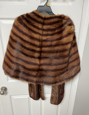 Women  s Brown  Black Striped Fur Stole Shawl Wrap with Satin Lining